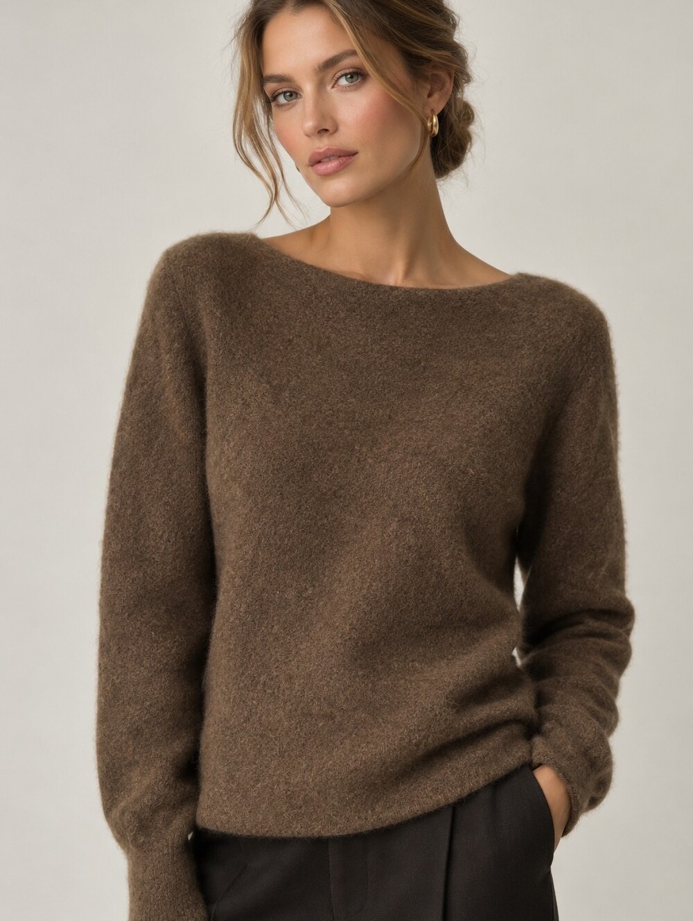 Theory Quiet Luxury Minimalist Rare Yak Wool Multi Tonal Brown Sweater
